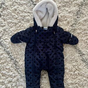 Jacadi Navy Heart Print Baby Snowsuit 3M - like new